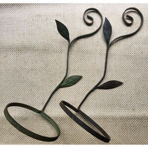 2 HANGING Wall Planter Pot Holders Iron Metal MCM LEAF Architectural GARDEN Set